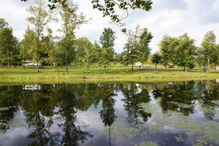 A view of Ballyhoo Family Campground from across the lake.